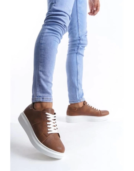 SLW151 Boost Bağcıklı Cilt Erkek Günlük Sneaker Ayakkabı BT - Taba