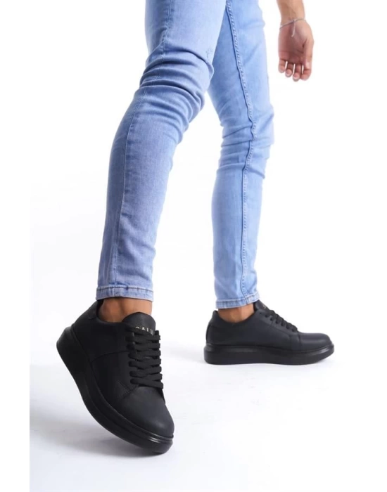 SLW151 Boost Bağcıklı Cilt Erkek Günlük Sneaker Ayakkabı ST - Siyah