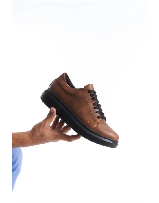 SLW151 Boost Bağcıklı Cilt Erkek Günlük Sneaker Ayakkabı ST - Taba