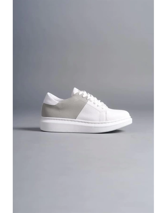 SLW151 Boost Bağcıklı Cilt Süet Erkek Günlük Sneaker Ayakkabı BT - Beyaz/Gri