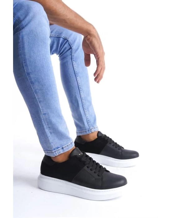SLW151 Boost Bağcıklı Cilt Süet Erkek Günlük Sneaker Ayakkabı BT - Siyah