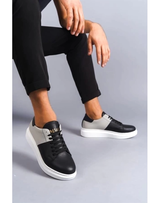 SLW151 Boost Bağcıklı Cilt Süet Erkek Günlük Sneaker Ayakkabı BT - Siyah/Gri