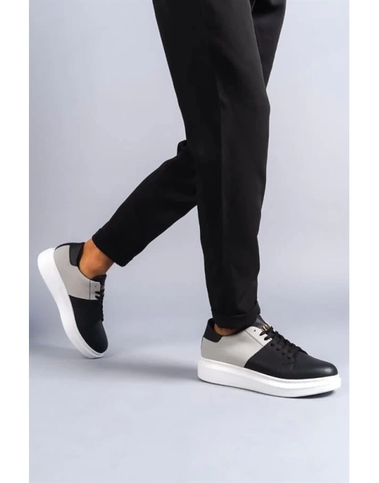 SLW151 Boost Bağcıklı Cilt Süet Erkek Günlük Sneaker Ayakkabı BT - Siyah/Gri