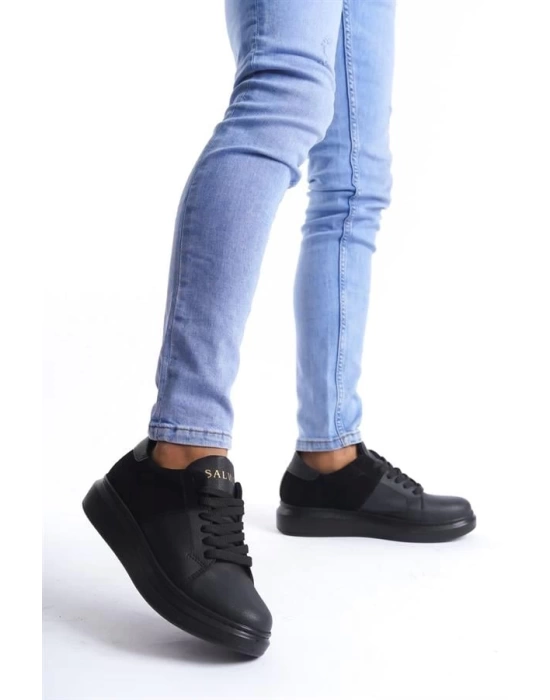 SLW151 Boost Bağcıklı Cilt Süet Erkek Günlük Sneaker Ayakkabı ST - Siyah
