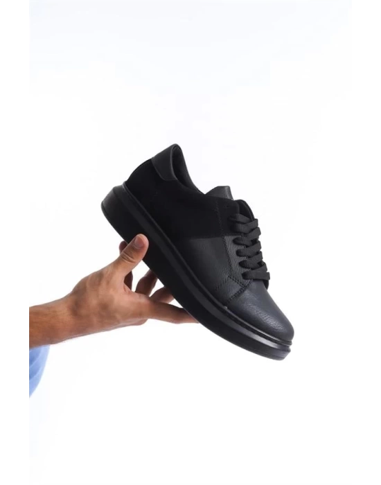 SLW151 Boost Bağcıklı Cilt Süet Erkek Günlük Sneaker Ayakkabı ST - Siyah