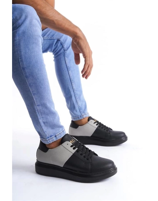 SLW151 Boost Bağcıklı Cilt Süet Erkek Günlük Sneaker Ayakkabı ST - Siyah/Gri