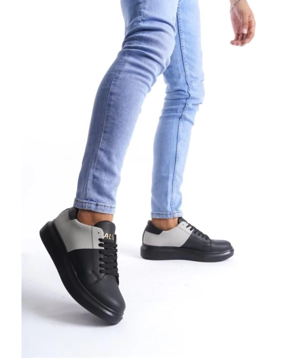 SLW151 Boost Bağcıklı Cilt Süet Erkek Günlük Sneaker Ayakkabı ST - Siyah/Gri