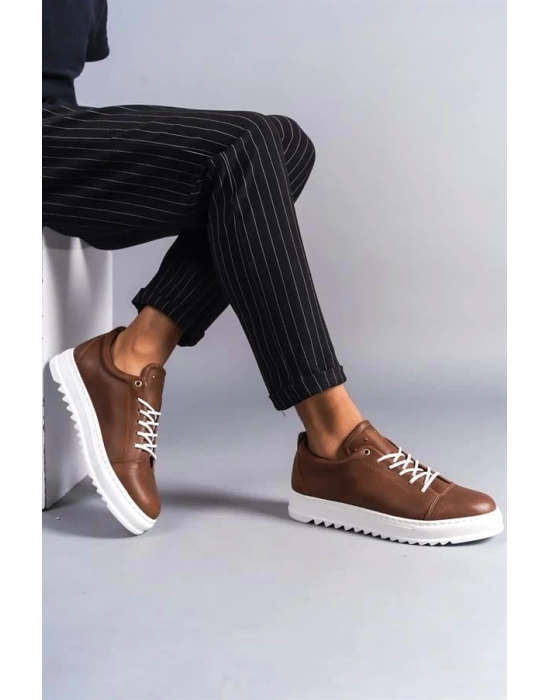 SLW152 Cool Bağcıklı Cilt Erkek Günlük Spor Klasik Ayakkabı BT -  Taba