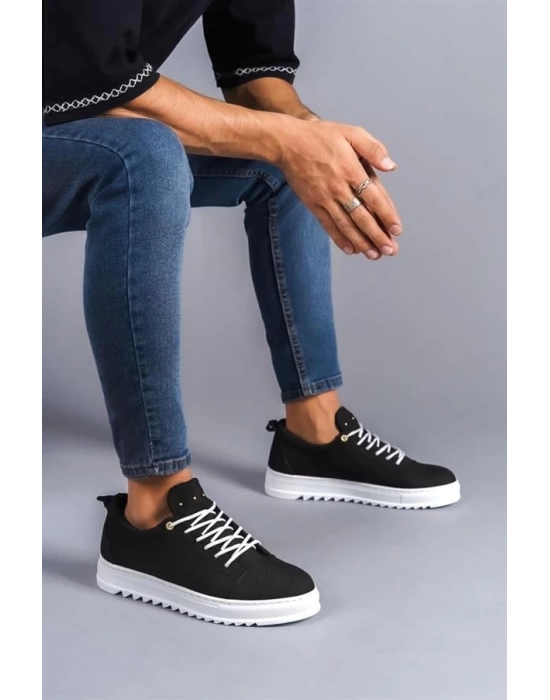 SLW152 Cool Bağcıklı Keten Erkek Günlük Spor Klasik Ayakkabı BT - Siyah