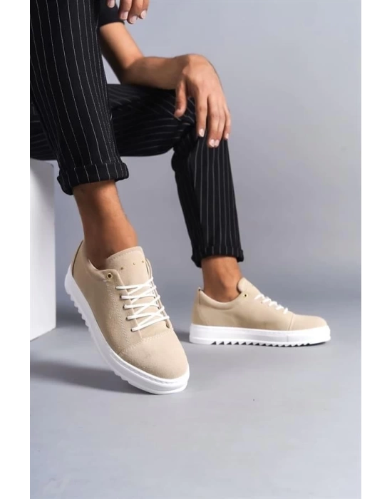 SLW152 Cool Bağcıklı Süet Erkek Günlük Spor Klasik Ayakkabı BT - Krem