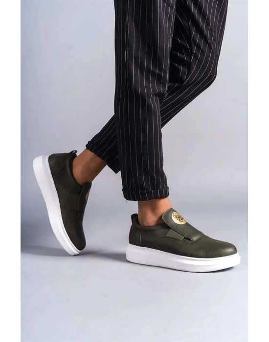 SLW161 Hippo Bağcıksız Cilt Erkek Günlük Sneaker Ayakkabı BT - Haki