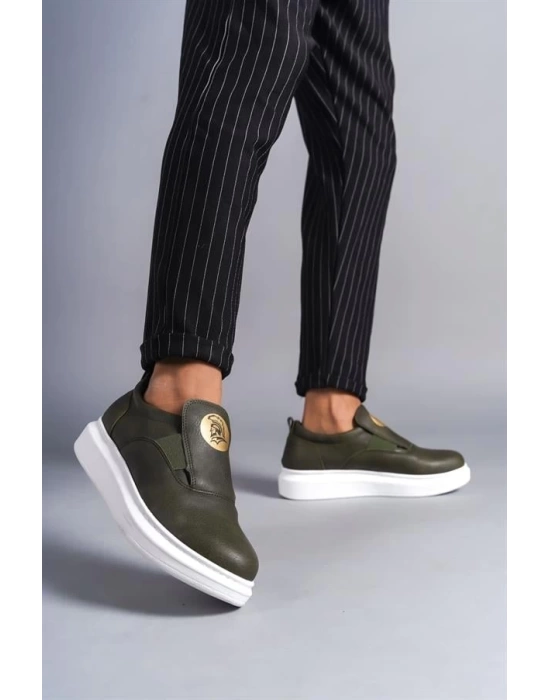 SLW161 Hippo Bağcıksız Cilt Erkek Günlük Sneaker Ayakkabı BT - Haki