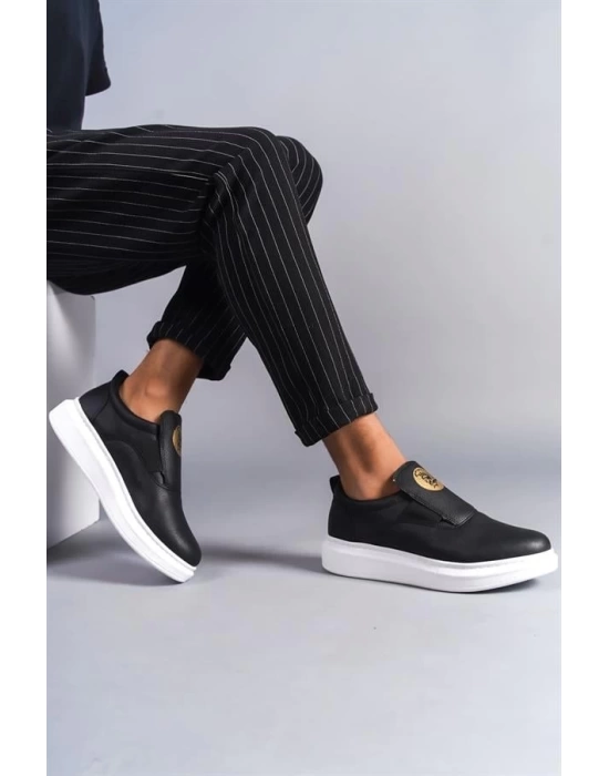 SLW161 Hippo Bağcıksız Cilt Erkek Günlük Sneaker Ayakkabı BT - Siyah