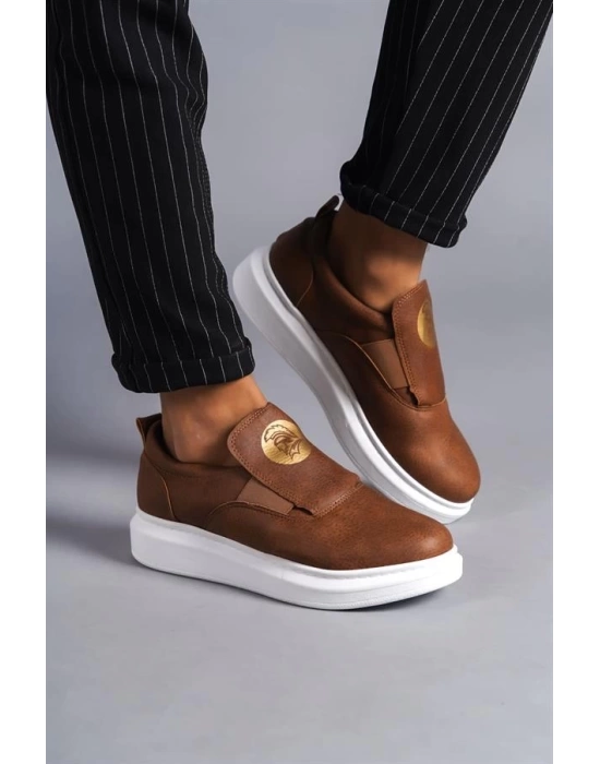 SLW161 Hippo Bağcıksız Cilt Erkek Günlük Sneaker Ayakkabı BT - Taba