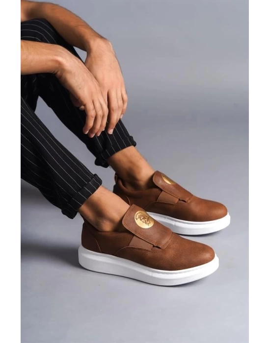 SLW161 Hippo Bağcıksız Cilt Erkek Günlük Sneaker Ayakkabı BT - Taba