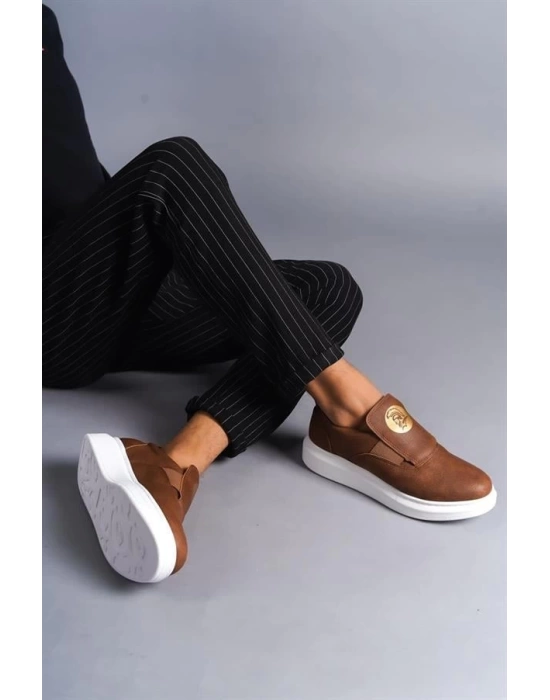 SLW161 Hippo Bağcıksız Cilt Erkek Günlük Sneaker Ayakkabı BT - Taba