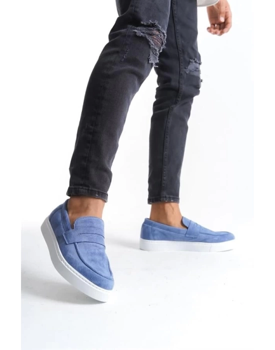SLW180 Estilo X Bağcıksız Süet Erkek Günlük Spor Klasik Ayakkabı BT - Mavi