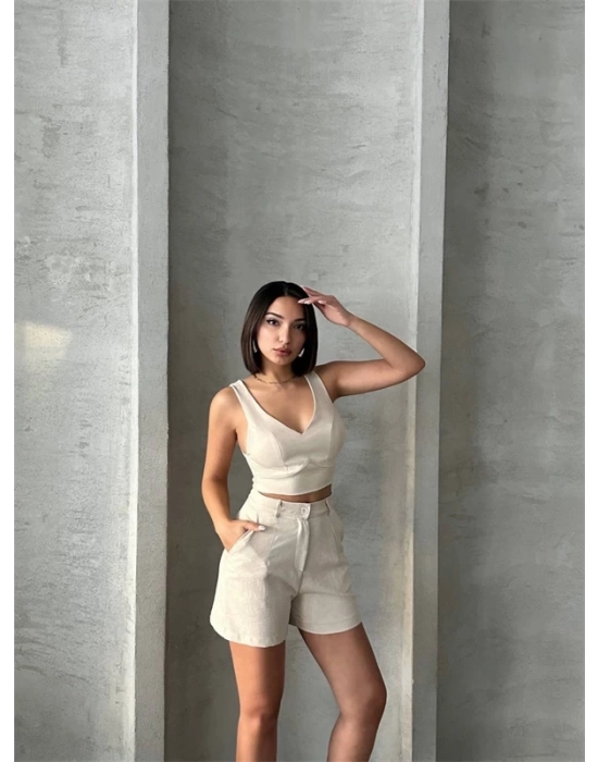 Şortlu keten takım