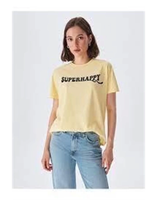 Super Happy Bisiklet Yaka T- Shirt Beyaz