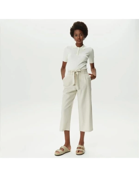 Yüksek Belli Linen Culotte Kadın Rengi Pantolon