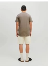 12182498 Yırtık Yaka  Oval Kesim Erkek Tshirt Bej