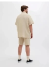 12279651 Müslin Kumaş Büyük Beden Rahat Erkek Short Bej
