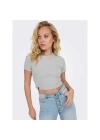 15311891 Likralı Fitilli Crop Kadın T-Shirt Gri