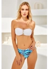 254217 Biye Detaylı Soft Straplez Bikini Takımı Mavi