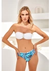 254217 Biye Detaylı Soft Straplez Bikini Takımı Mavi