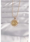 316L Çelik Gold Renk Güneş Figür Vintage Kolye