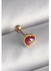 316L Çelik Gold Renk Kırmızı Mineli Kalp Tragus Piercing