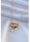 316L Çelik Gold Renk Lotus Model Zirkon Taşlı Kadın Kolye