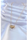 316L Çelik Gold Renk Lotus Model Zirkon Taşlı Kadın Kolye