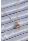 316L Çelik Gold Renk Pembe Zirkon Taş Model Kadın Kolye