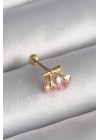 316L Çelik Gold Renk Pembe Zirkon Taşlı Kalp Tragus Piercing