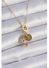 316L Çelik Gold Renk Zirkon Taşlı Ay Yıldız  Model Charm Model Kadın Kolye