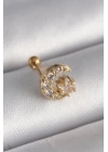 316L Çelik Gold Renk Zirkon Taşlı Ay Yıldız Tragus Piercing