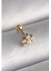 316L Çelik Gold Renk Zirkon Taşlı Çiçek Model Tragus Piercing