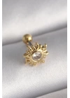 316L Çelik Gold Renk Zirkon Taşlı Güneş Tragus Piercing