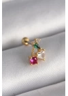 316L Çelik Gold Renk Zirkon Taşlı Kiraz Tragus Piercing
