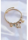 316L Çelik Gold Renk Zirkon Taşlı Minimal Kalp Detay Kelebek Charm Bileklik