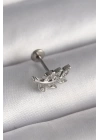 316L Çelik Gümüş Renk Dal Model Zirkon Taş Detaylı Tragus Piercing