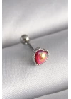 316L Çelik Gümüş Renk Kırmızı Mineli Kalp Tragus Piercing
