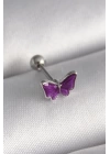316L Çelik Gümüş Renk Mor Kelebek Model Tragus Piercing