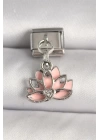 316L Çelik Gümüş Renk Pembe Lotus Model Zirkon Taş Detaylı Nomination Charm