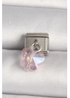 316L Çelik Gümüş Renk Pembe Zirkon Taşlı Kelebek Model Nomination Charm