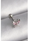 316L Çelik Gümüş Renk Pembe Zirkon Taşlı Kelebek Tragus Piercing