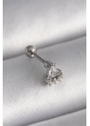 316L Çelik Gümüş Renk Üçgen Zirkon Taşlı Tragus Piercing