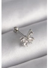 316L Çelik Gümüş Renk Zirkon Taşlı Kelebek Tragus Piercing