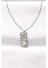 316L Çelik Silver Renk Zirkon Taşlı Kalpli Fiyonk Kolye